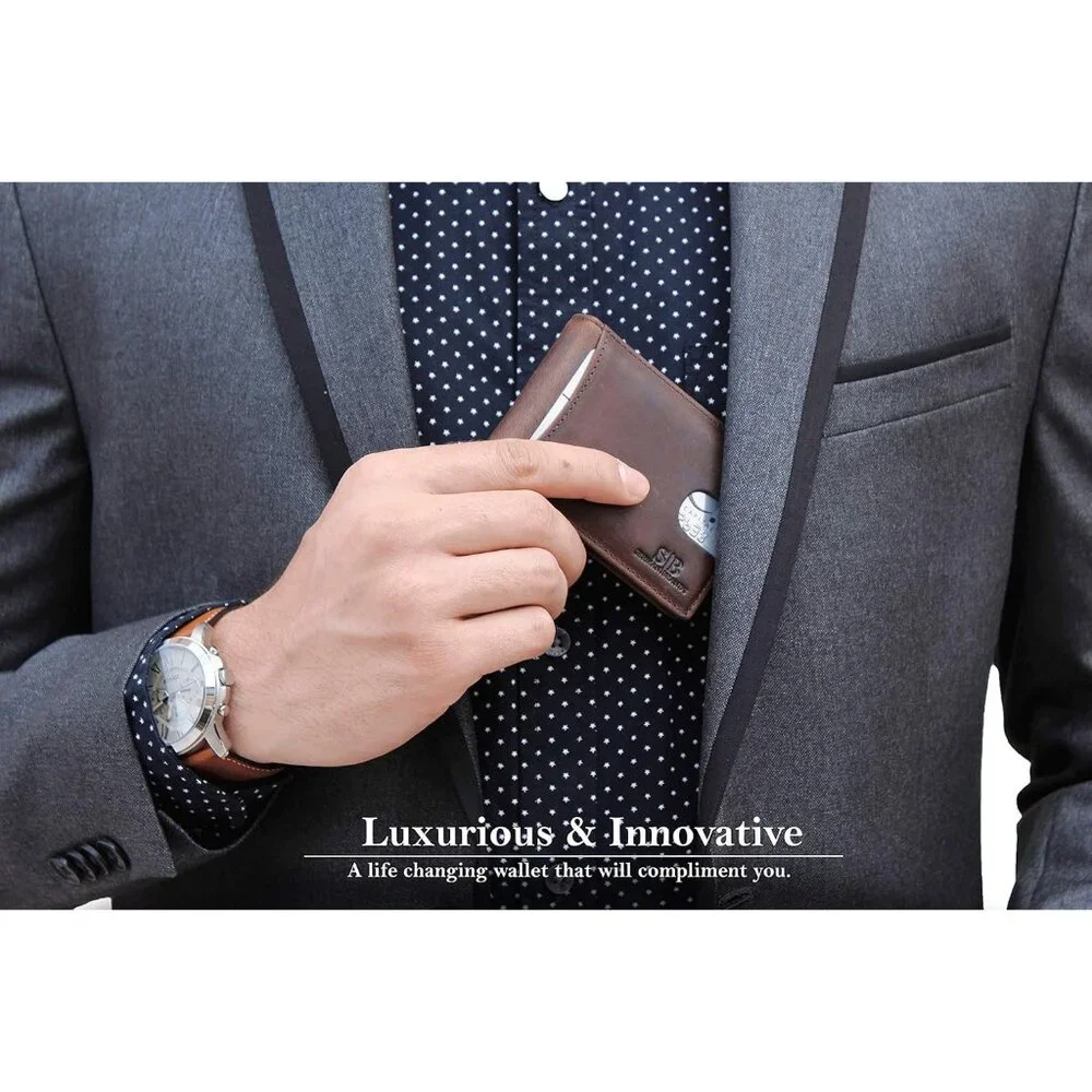 RFID Blocking Slim Bifold Genuine Leather Minimalist Front Pocket Wallet for Men